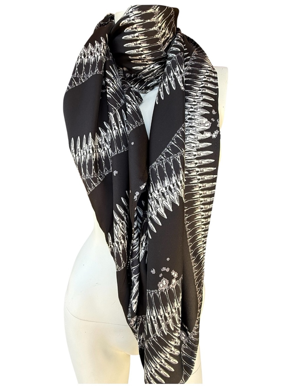 Large Black and white silk charmeuse “Ammo” scarf, sarong, cover-up,